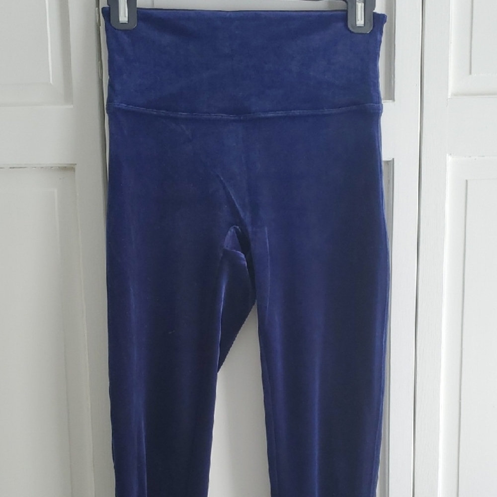 Spanx Velvet High-Waisted Leggings in Blue